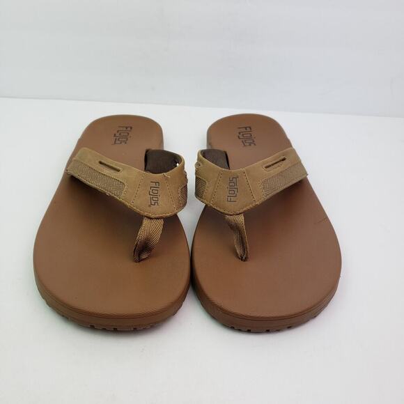 Flojos Mens Size 13 Tan Brown Slip On Casual Memory Foam Thong Flip Flop Sandals - Picture 5 of 12